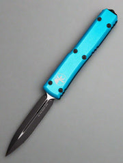 MICROTECH ULTRATECH OTF KNIFE- DOUBLE EDGE- TURQUOISE HANDLE- BLACK BLADE 122-1 TQ