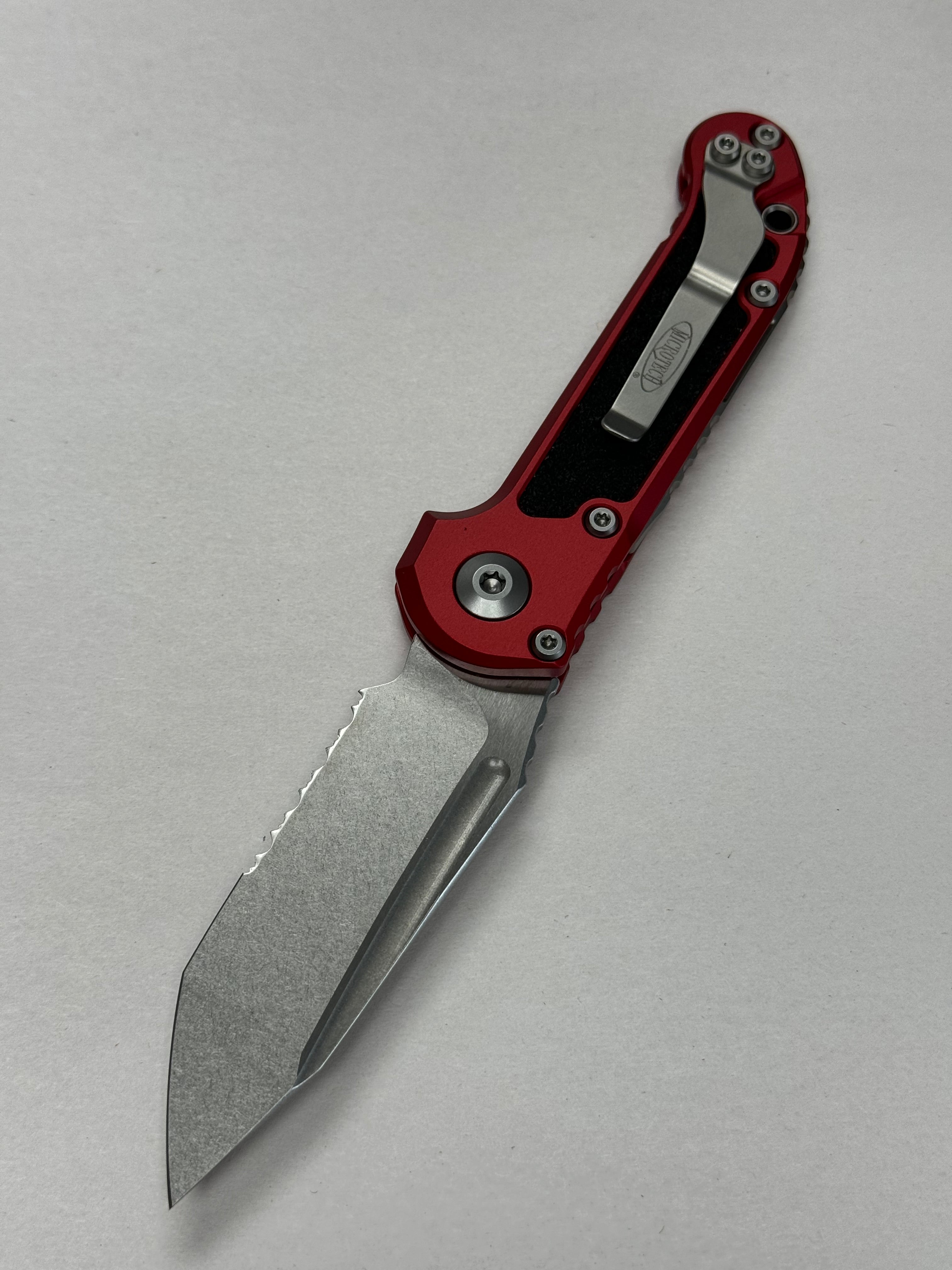 Microtech Knives LUDT Gen III Stonewash Partial Serrated Tanto w/ Red Handle 1136-11 RD