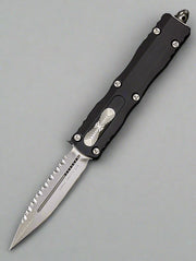 Microtech 227-12 Dirac Delta D/E - Black Handle - Stonewashed Full Serrated Blade