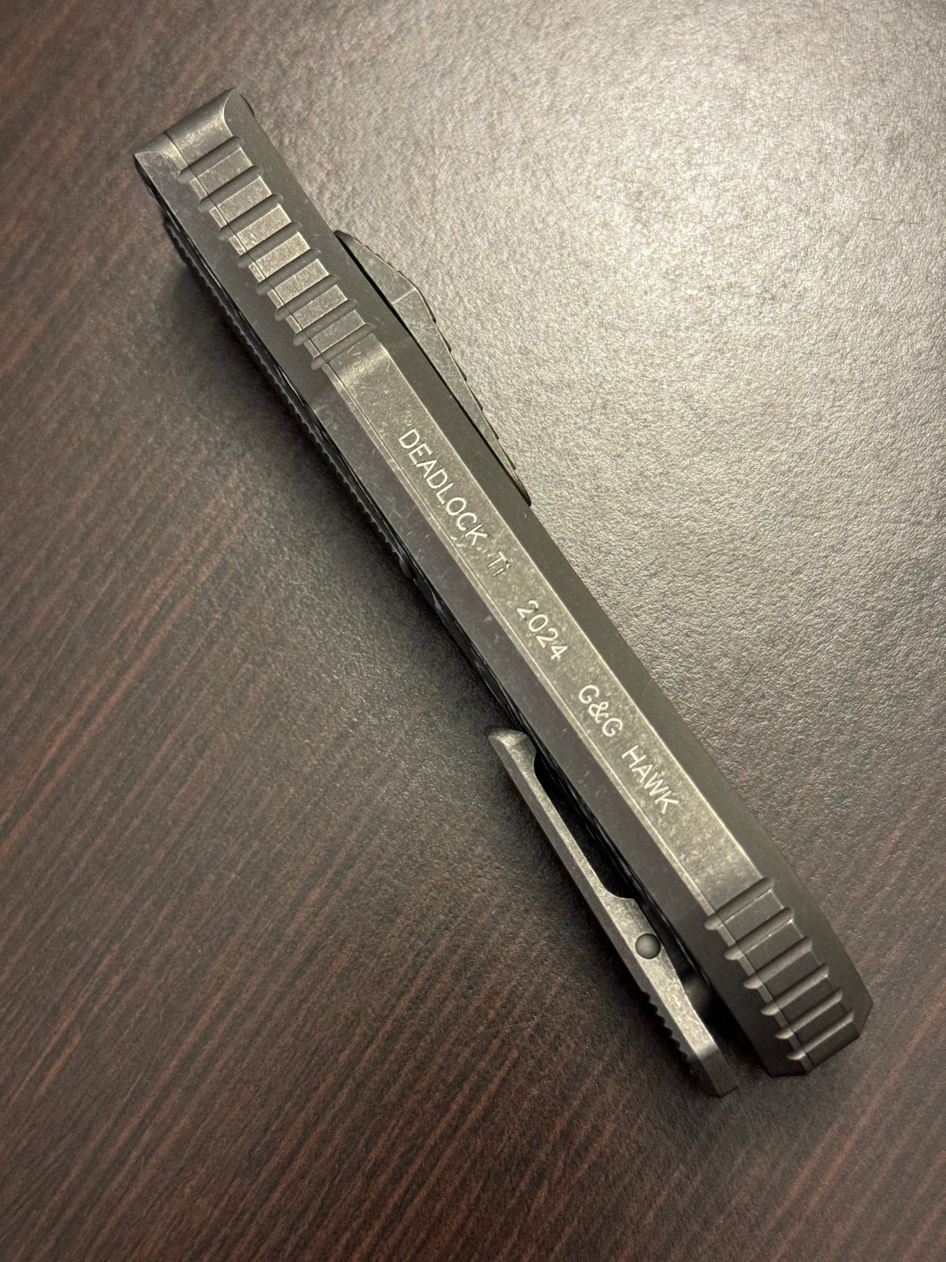 Hawk Deadlock Model C Titanium Handles Carbon Fiber Inlay Double Edge M390 BladeWest 24