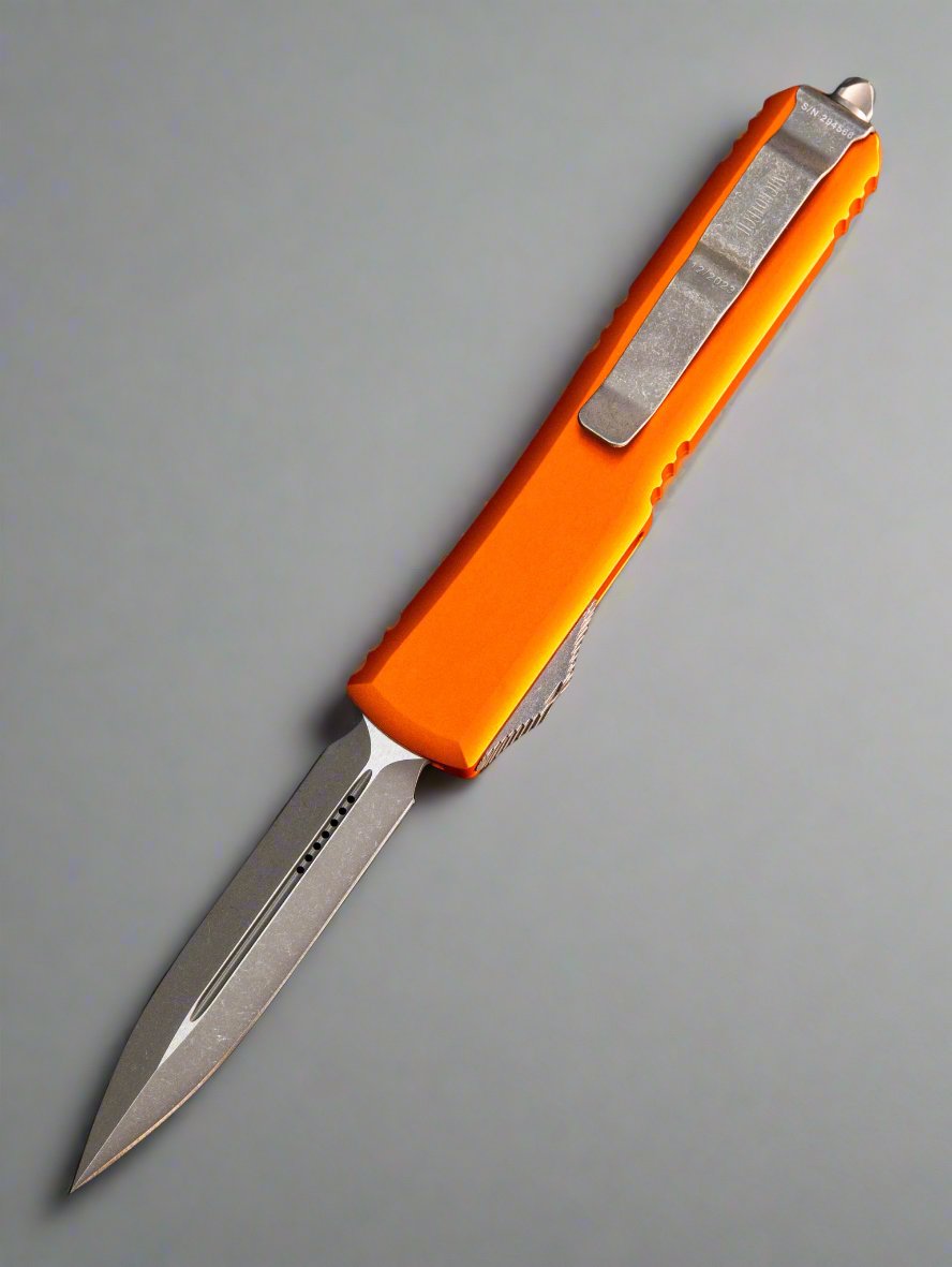 MICROTECH ULTRATECH OTF KNIFE- DOUBLE EDGE- ORANGE HANDLE- APOCALYPTIC BLADE 122-10 APOR