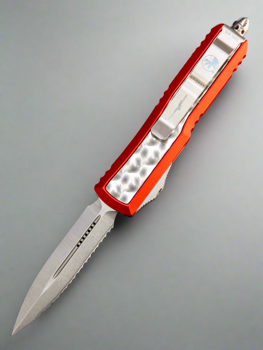 Microtech Daytona D/E OTF Auto Knife Bubble Ti Inlay/Alum (3"SW Serr)126-12RDBIS