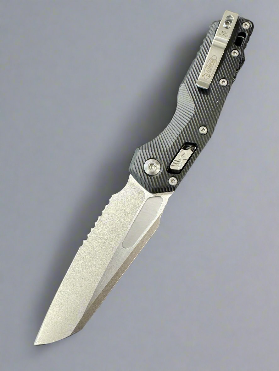 Microtech Knives MSI RAM LOK Black Fluted Aluminum & Partial Serrated Stonewash M390MK 210-11 FL