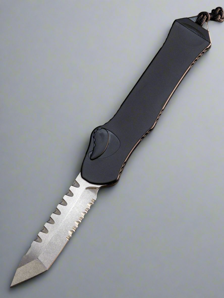 HERETIC KNIVES HYDRA OTF AUTOMATIC KNIFE 3.6" TANTO Partial Serrated STONEWASH H006-2B