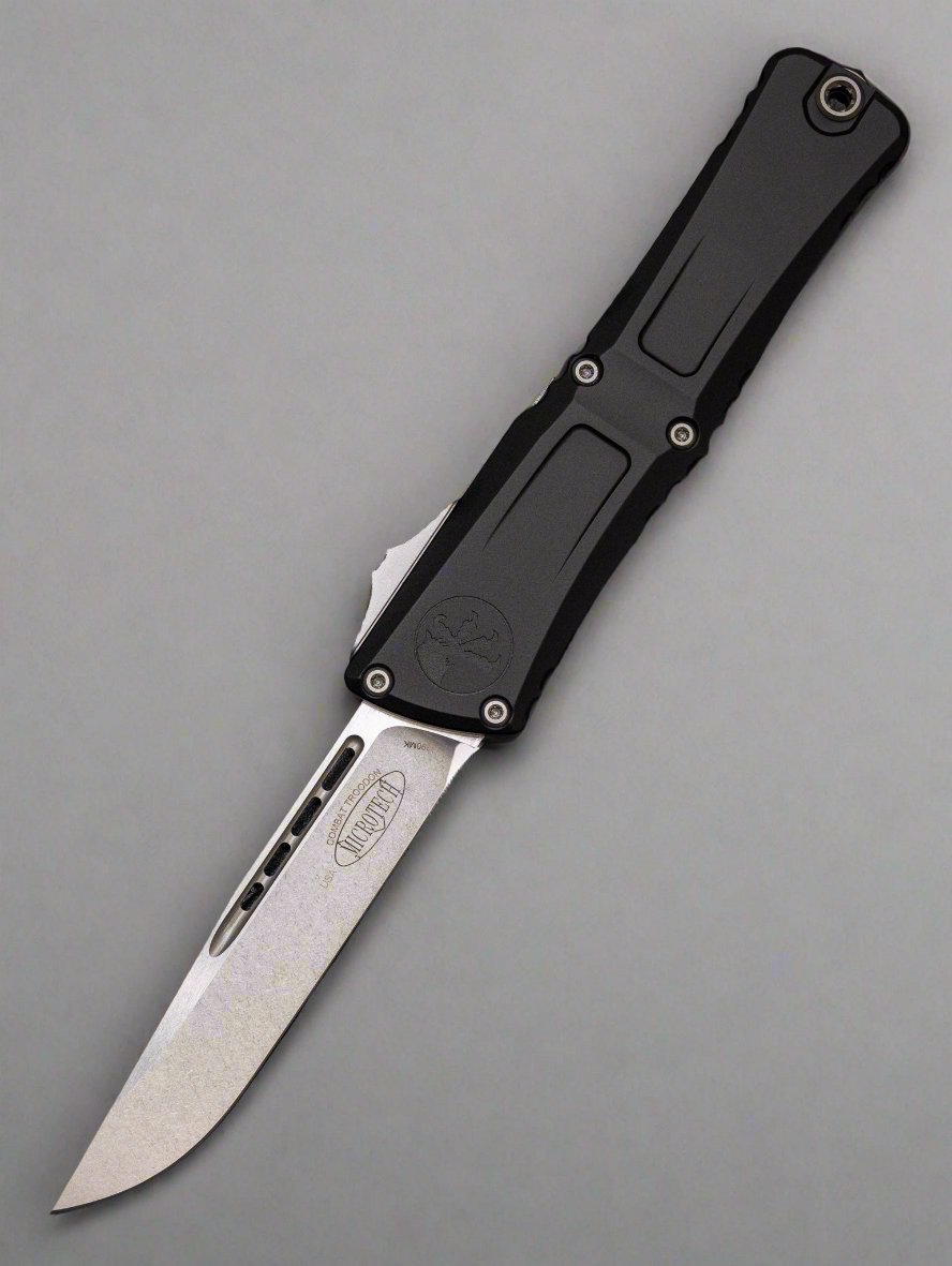 Microtech Knives Combat Troodon Gen III Stonewash Single Edge w/ Black Handle 1143-10