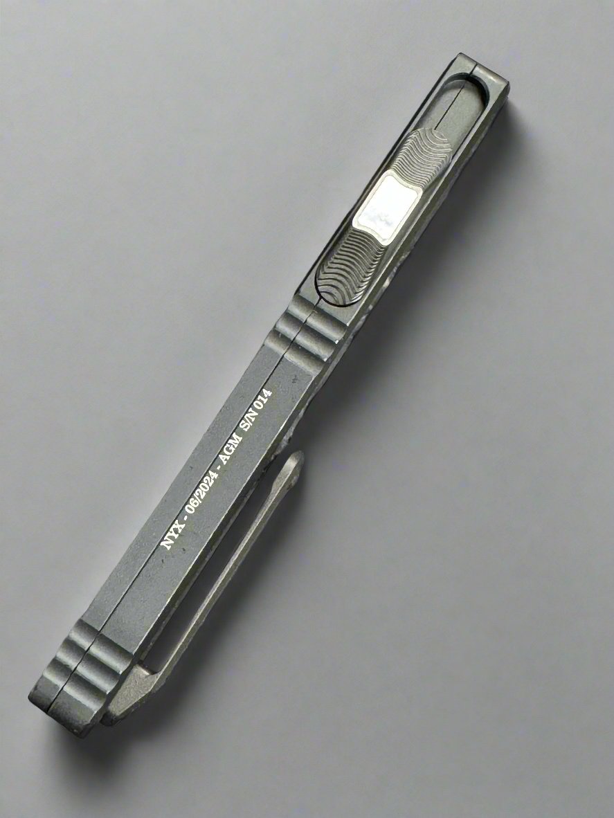 HERETIC KNIVES CUSTOM NYX HEFTED ALUMINUM OTF AUTOMATIC KNIFE 3.7" DAGGER BROKEN ANVIL DAMASCUS