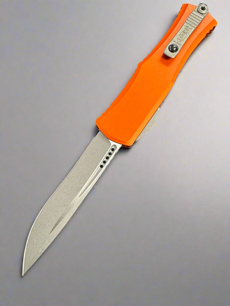 Microtech Knives Mini Hera Apocalyptic Recurve M390MK w/ Orange Handle 1705M-10 APOR