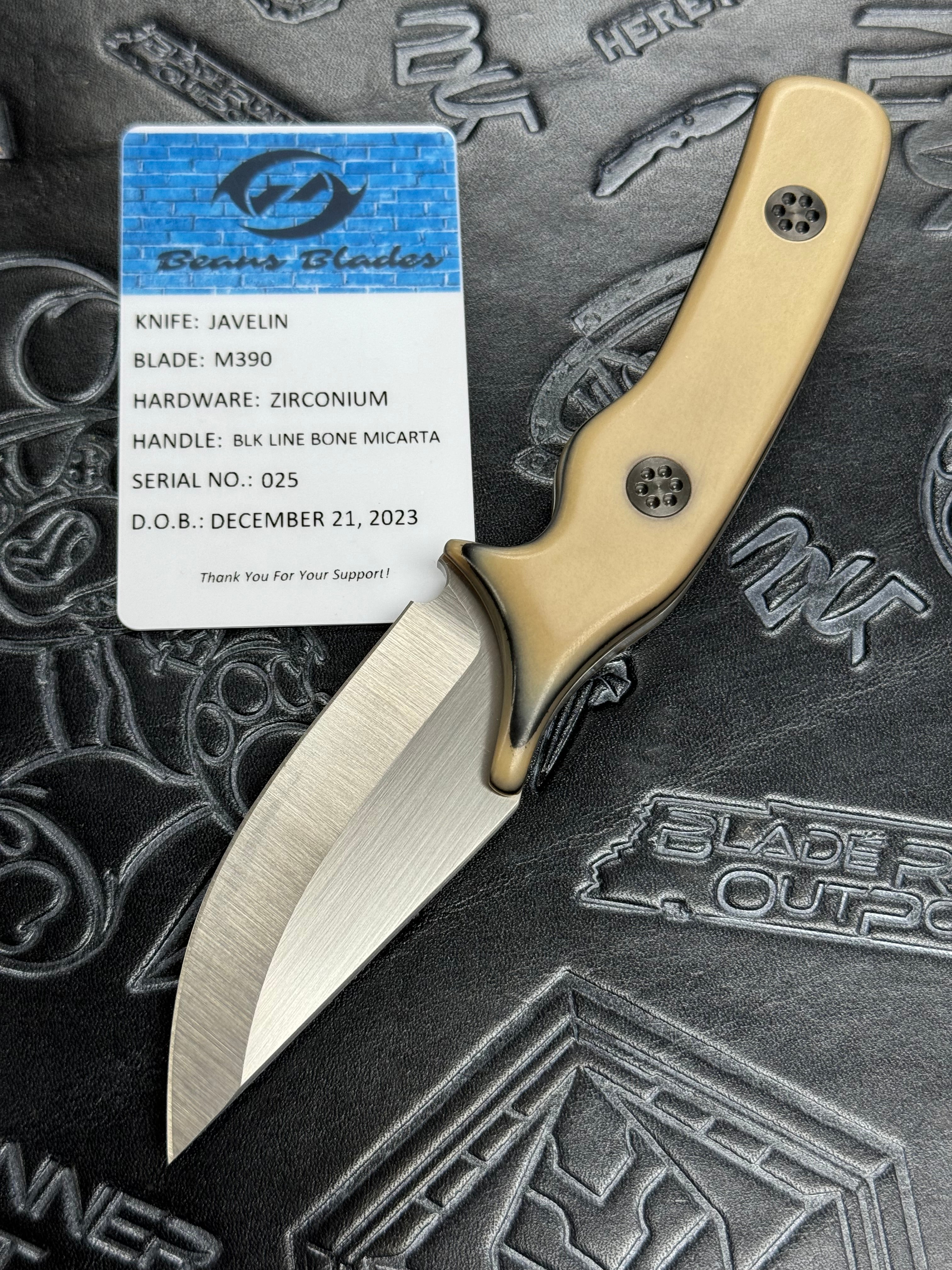 Beans Blades Fixed Javelin M390 Bone Micarta Black Liners 1 Off