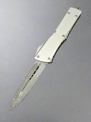 MICROTECH COMBAT TROODON OTF KNIFE- SIGNATURE SERIES- DOUBLE EDGE- CLEAR ANODIZED SMOOTH BODY HANDLE- DAMASCUS BLADE 142S-16 LPCRS