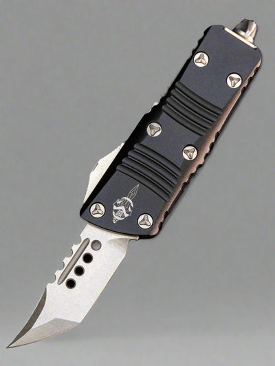 Microtech 819-10S Mini Troodon Hellhound - Black Handle - Stonewashed Blade - Signature Series