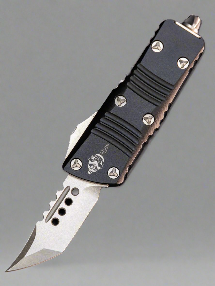 Microtech 819-10S Mini Troodon Hellhound - Black Handle - Stonewashed Blade - Signature Series