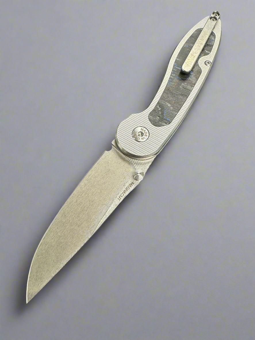 American Blade Works ABW MODEL 1 BUTTON LOCK TITANIUM Magnacut American Camo Carbon