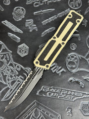 Microtech Scarab 2 Gen 3 - Black D/E-S Full Serrated w/ Sand Handles - Scarab II Gen III - 1180-3 SN