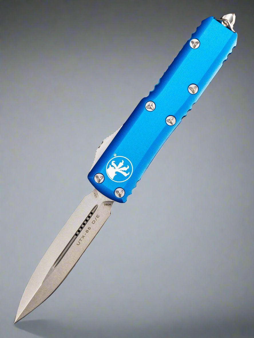 Microtech 232-10BL UTX-85 D/E - Blue Handle - Stonewash Blade