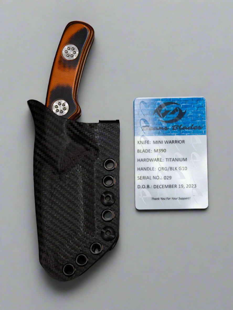 Beans Blades Fixed Blade Mini Warrior Tanto M390 Orange/ Black G10 Handles