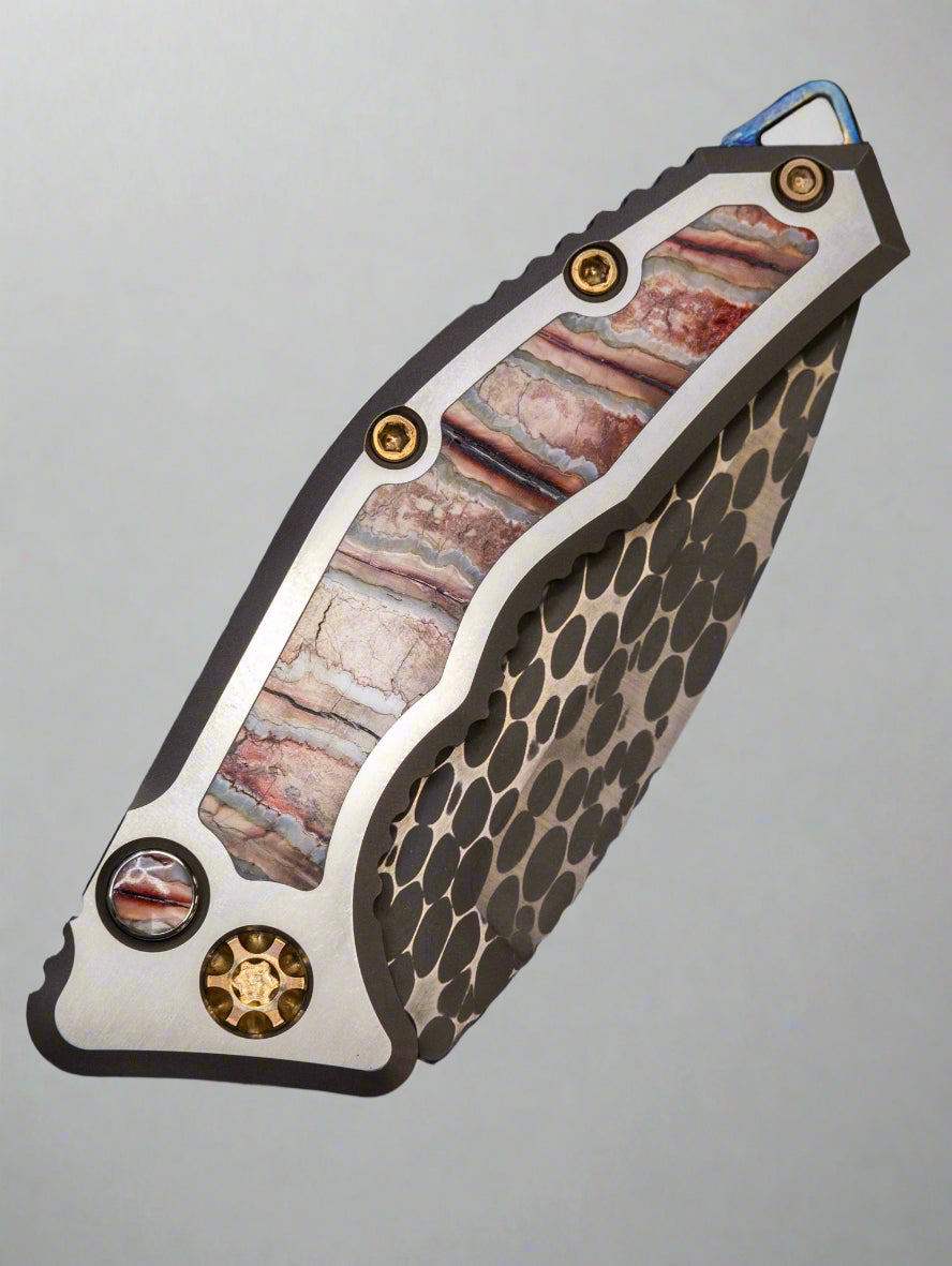 Pre Owned Heretic Knives Medusa Auto Mammoth Inlay VF Damascus Entropic Ti Clip