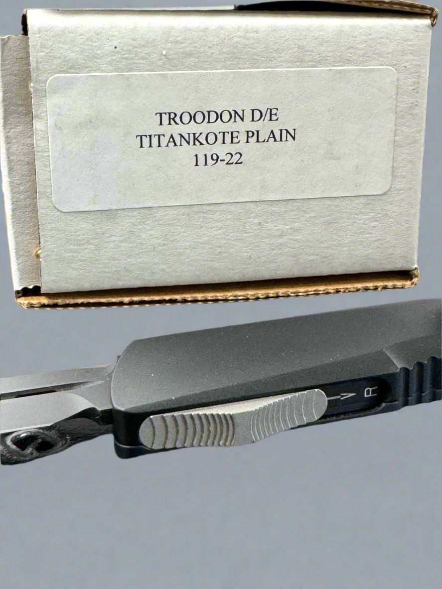Pre Owned Microtech Vintage Troodon D/E Titankote Plain VGC in Box