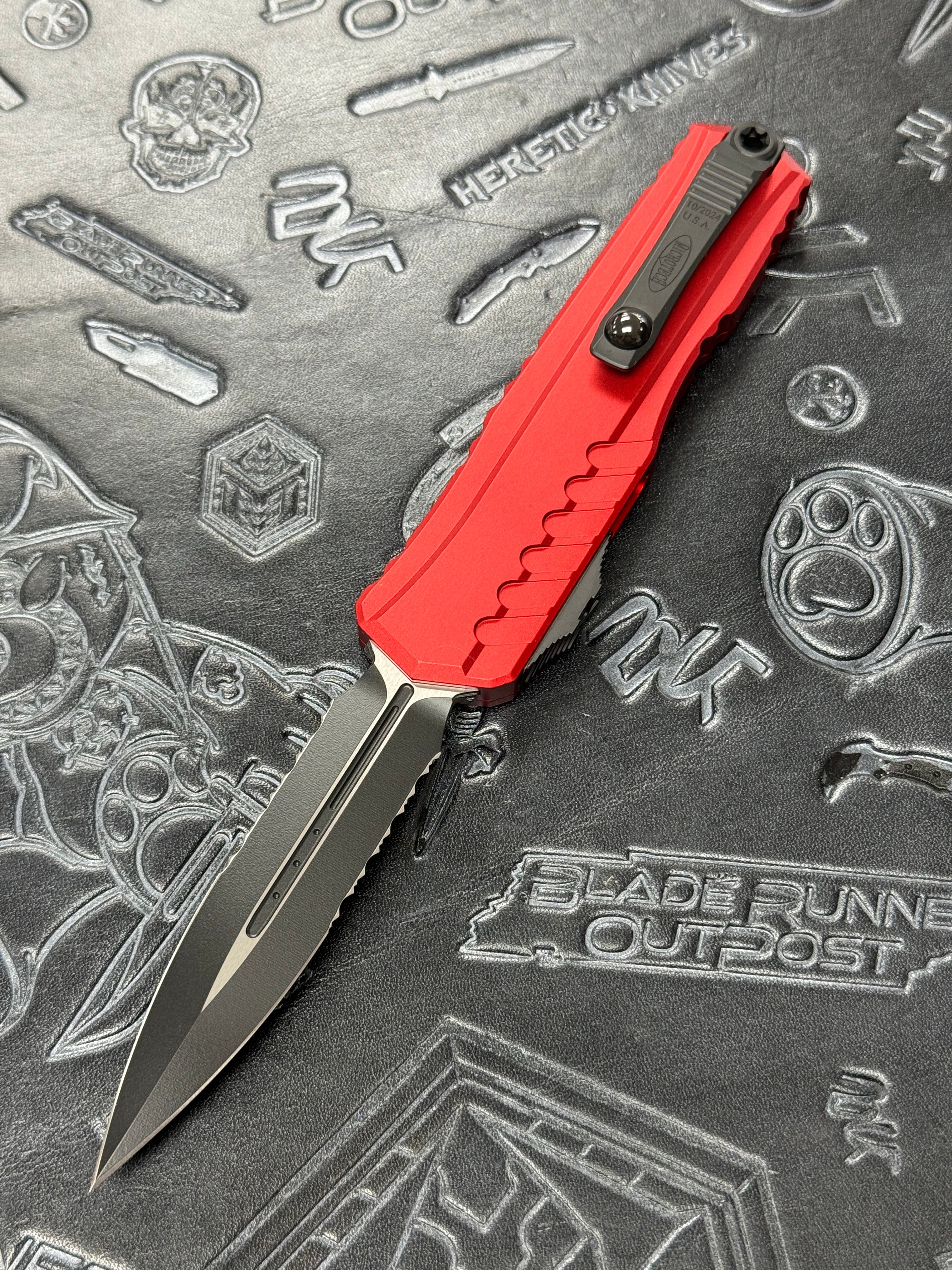 Microtech Cypher II D/E Black Partial Serrated w/ Red Handle 1242-2 RD