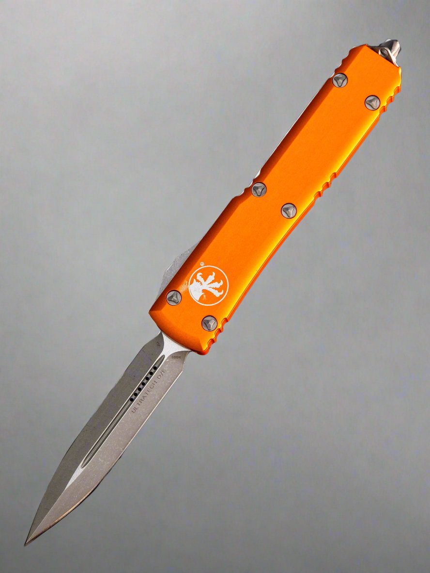 MICROTECH ULTRATECH OTF KNIFE- DOUBLE EDGE- ORANGE HANDLE- APOCALYPTIC BLADE 122-10 APOR