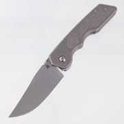 Attn2Detail Mercantile Mk.3 Medium Gen4 Clip Point Rising Grind - Grey Stonewash Titanium w/ Art Deco Arches Faux Inlay Milling - Stonewash Satin Magnacut