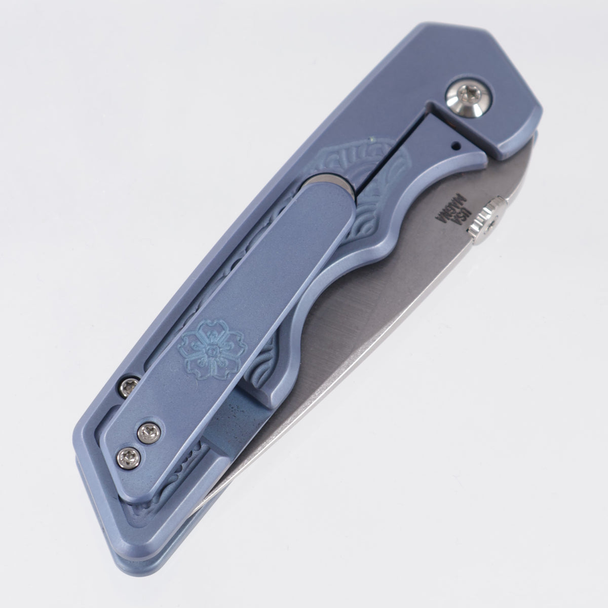 Attn2Detail Mercantile Mk.3 Medium Gen4 Hissatsu Rising Grind - Blue Anodized Titanium w/ Seigaiha Faux Inlay Milling - Stonewash Satin Magnacut
