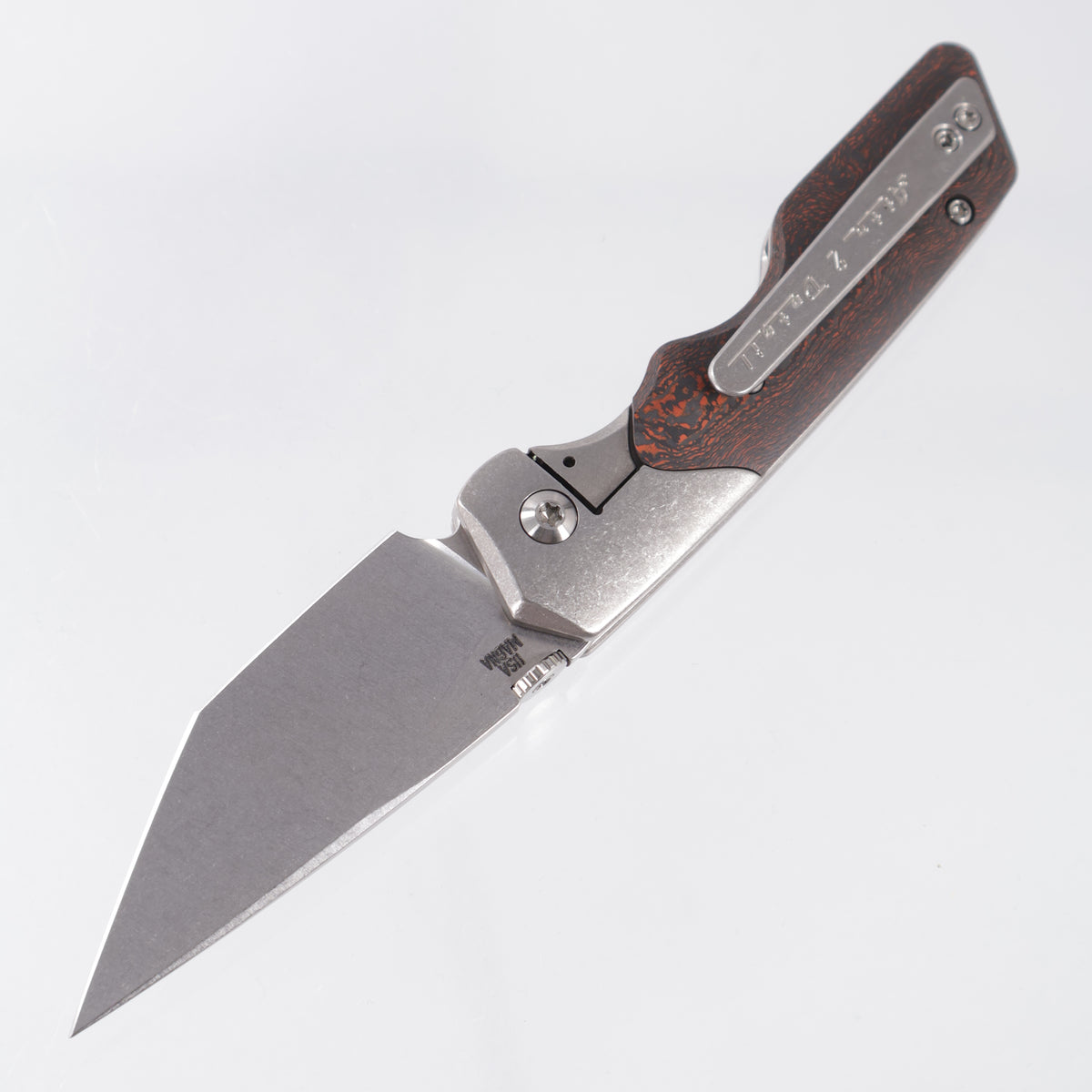 Attn2Detail Mercantile Mk.3 Medium Bolster Lock Gen4 Hissatsu Rising Grind - Bright Stonewash Titanium w/ Orange Fukugo Fat Carbon Scales - Stonewash Satin Magnacut