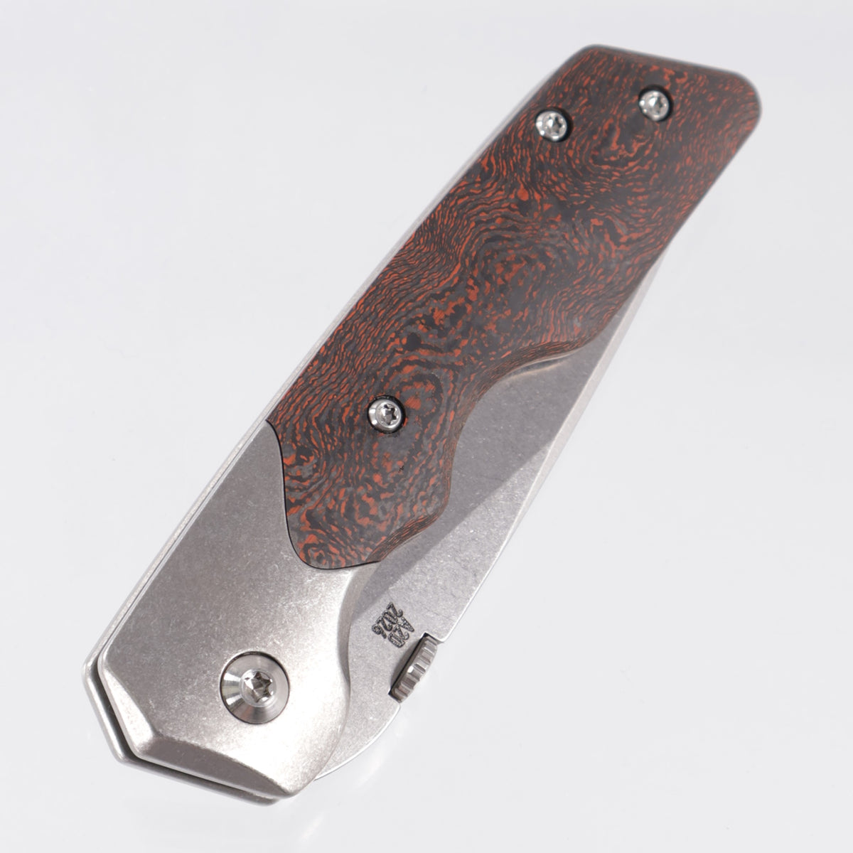 Attn2Detail Mercantile Mk.3 Medium Bolster Lock Gen4 Hissatsu Rising Grind - Bright Stonewash Titanium w/ Orange Fukugo Fat Carbon Scales - Stonewash Satin Magnacut