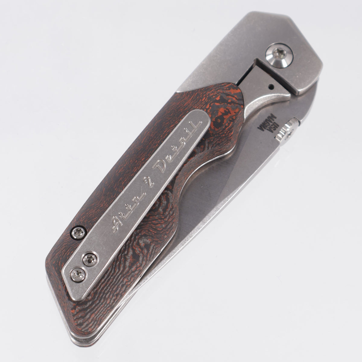 Attn2Detail Mercantile Mk.3 Medium Bolster Lock Gen4 Hissatsu Rising Grind - Bright Stonewash Titanium w/ Orange Fukugo Fat Carbon Scales - Stonewash Satin Magnacut