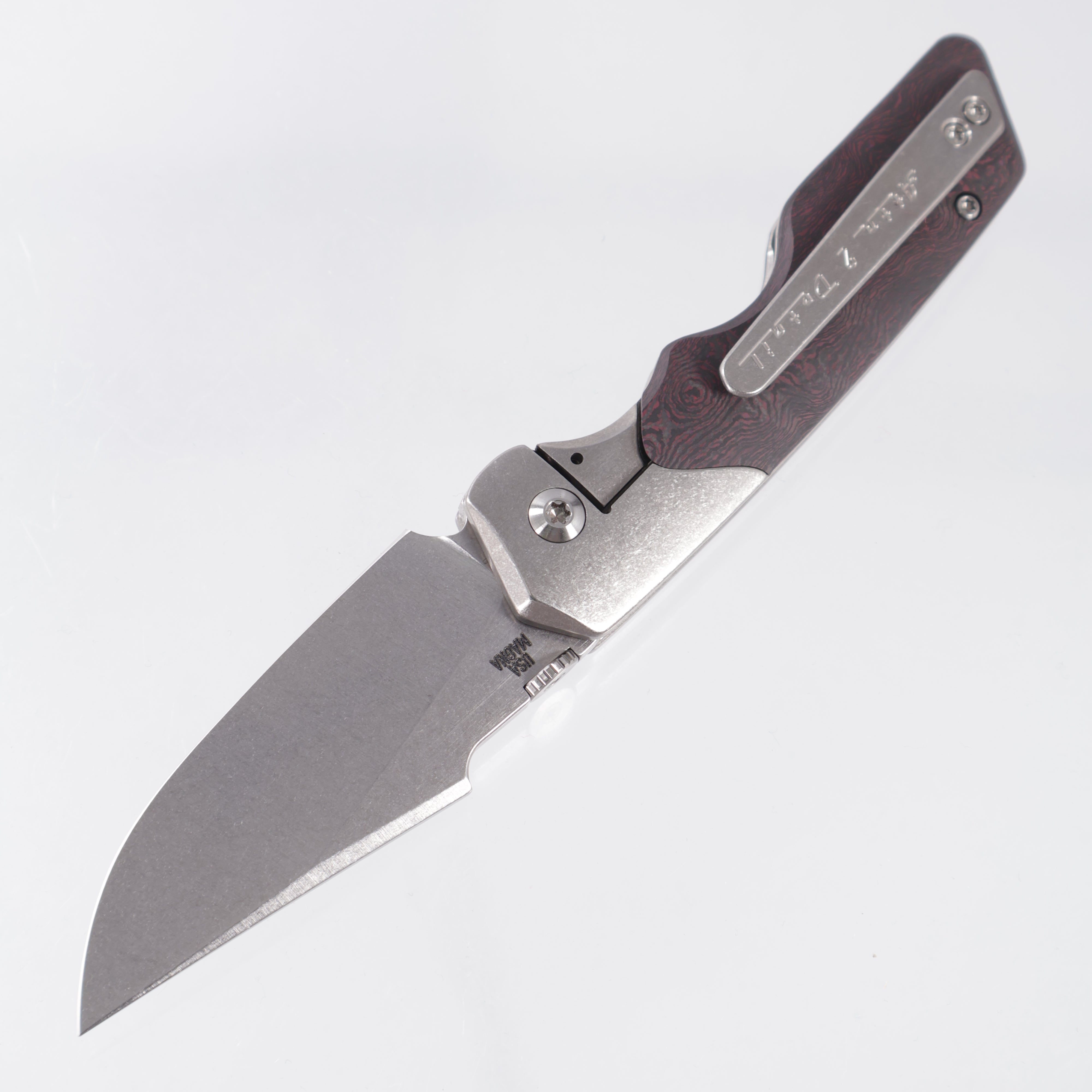 Attn2Detail Mercantile Mk.3 Medium Bolster Lock Gen4 Harpoon Rising Grind - Bright Stonewash Titanium w/ Purple Fukugo Fat Carbon Scales - Stonewash Satin Magnacut
