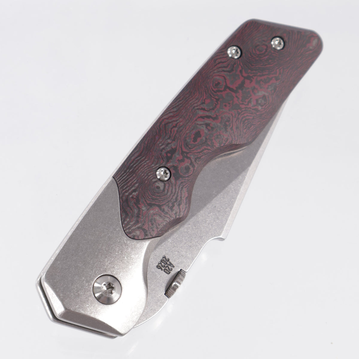 Attn2Detail Mercantile Mk.3 Medium Bolster Lock Gen4 Harpoon Rising Grind - Bright Stonewash Titanium w/ Purple Fukugo Fat Carbon Scales - Stonewash Satin Magnacut