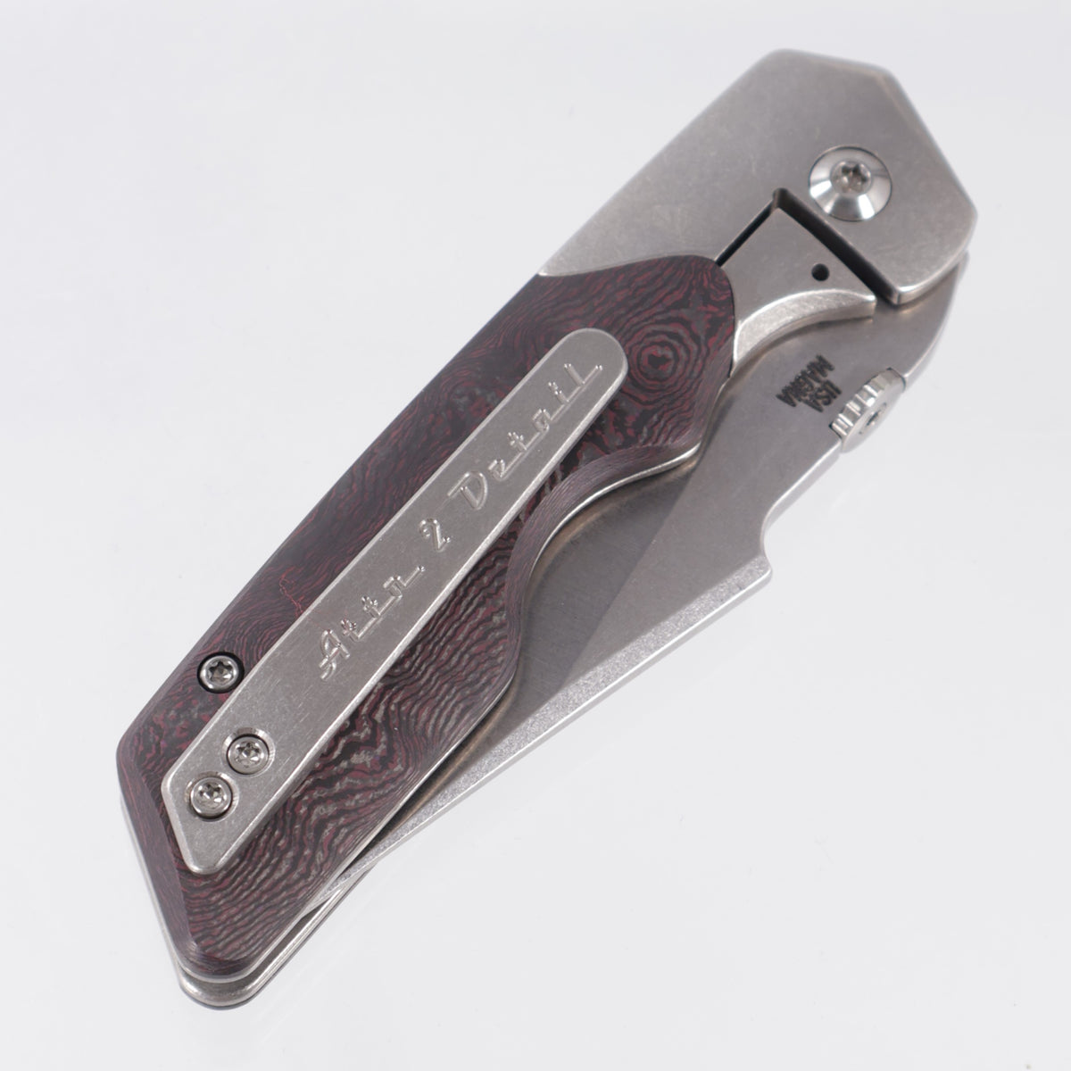 Attn2Detail Mercantile Mk.3 Medium Bolster Lock Gen4 Harpoon Rising Grind - Bright Stonewash Titanium w/ Purple Fukugo Fat Carbon Scales - Stonewash Satin Magnacut