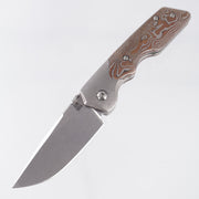 Attn2Detail Mercantile Mk.3 Medium Bolster Lock Gen4 Drop Point Rising Grind - Bright Stonewash Titanium w/ Zirc & Copper Damascus Scales - Stonewash Satin Magnacut