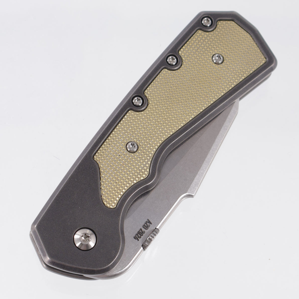Attn2Detail Mercantile Delta Gen4 Harpoon Sheepsfoot - Blackened Titanium w/ 20 LPI Brass Inlays - Stonewash Satin Magnacut