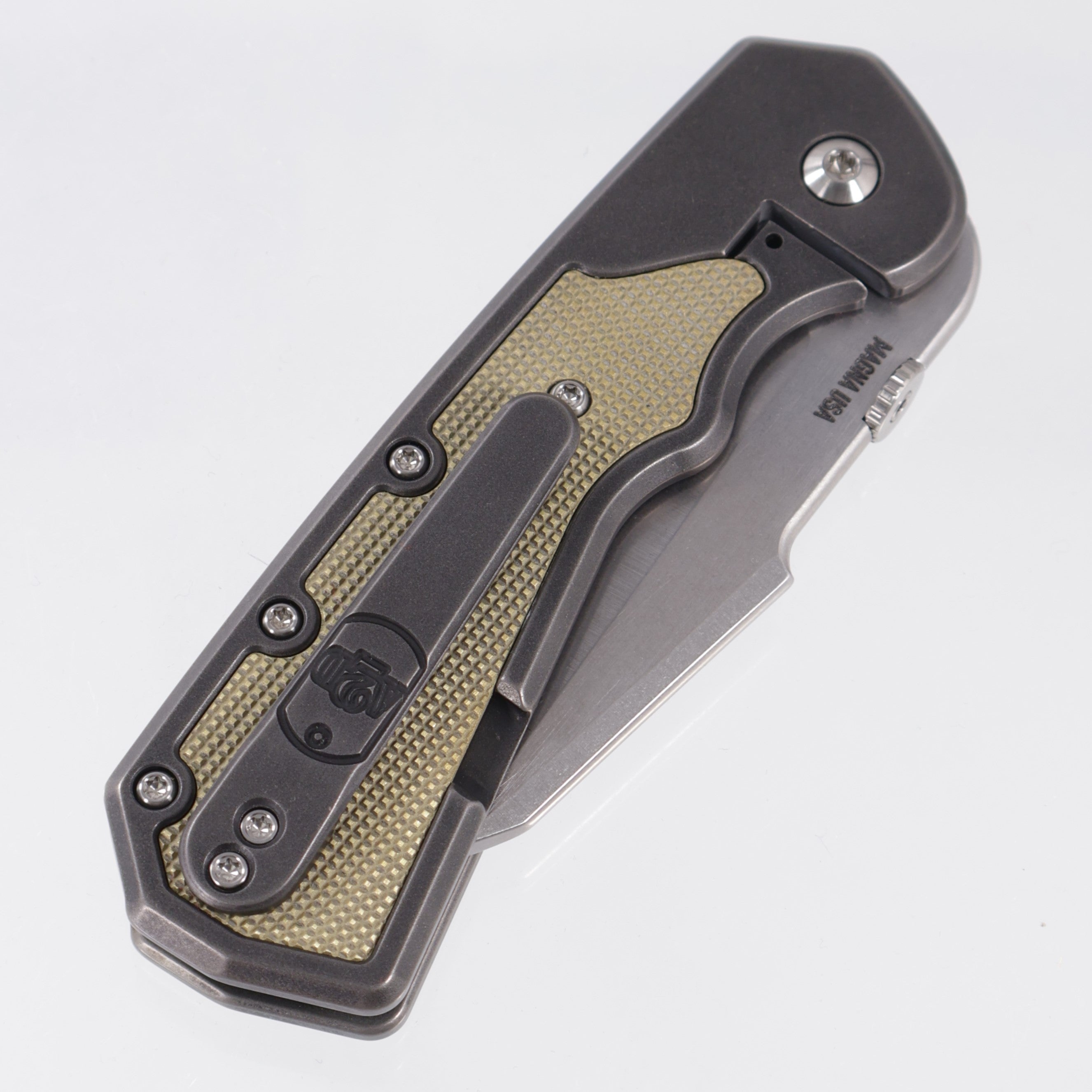 Attn2Detail Mercantile Delta Gen4 Harpoon Sheepsfoot - Blackened Titanium w/ 20 LPI Brass Inlays - Stonewash Satin Magnacut