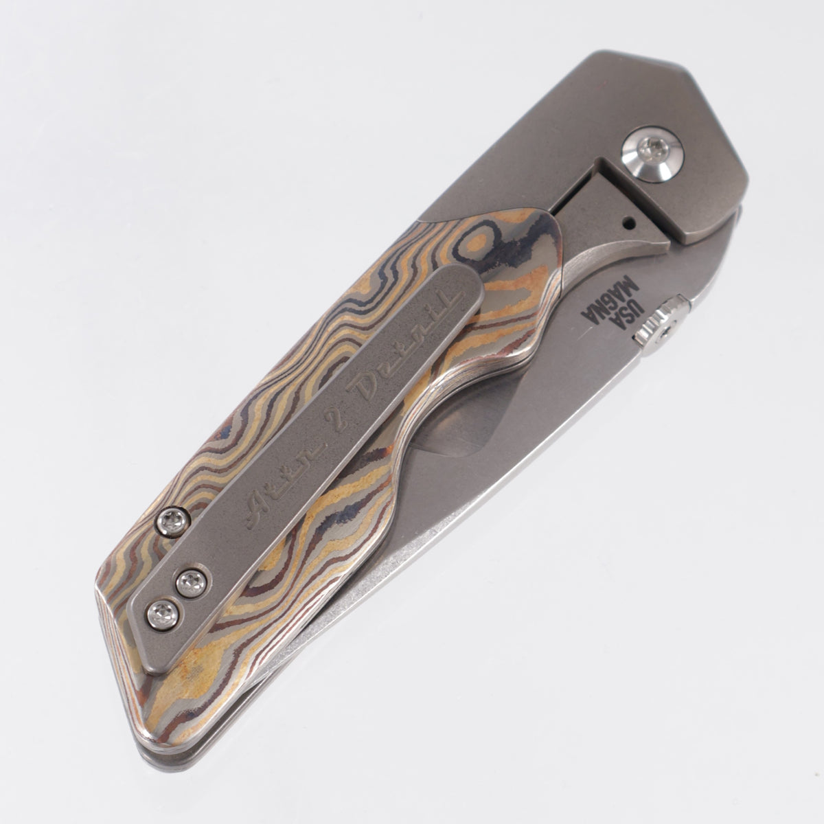 Attn2Detail Mercantile Mk.3 Medium Bolster Lock Gen4 Hissatsu Compound Grind - Bronze Ano Titanium w/ Chad Nichols Zircume Scales - Stonewash Satin Magnacut - A2D