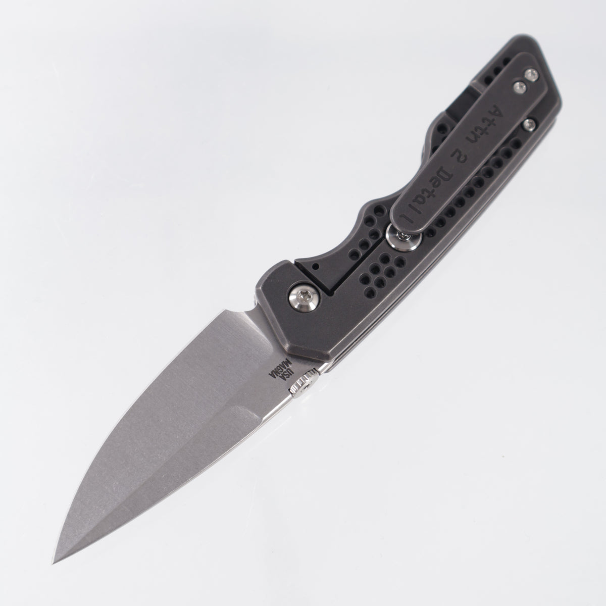 Attn2Detail Mercantile Mk.3 Medium Gen4 Bayonet Grind - Blackened Titanium w/ Tech Screen Faux Inlays - Stonewash Satin Magnacut - A2D