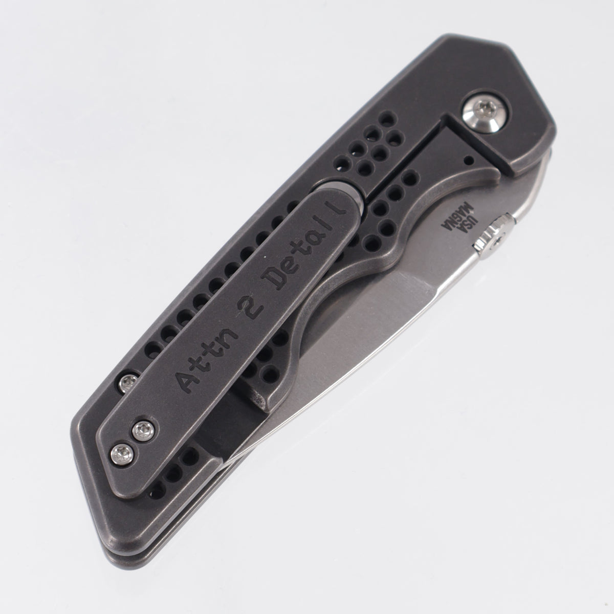 Attn2Detail Mercantile Mk.3 Medium Gen4 Bayonet Grind - Blackened Titanium w/ Tech Screen Faux Inlays - Stonewash Satin Magnacut - A2D