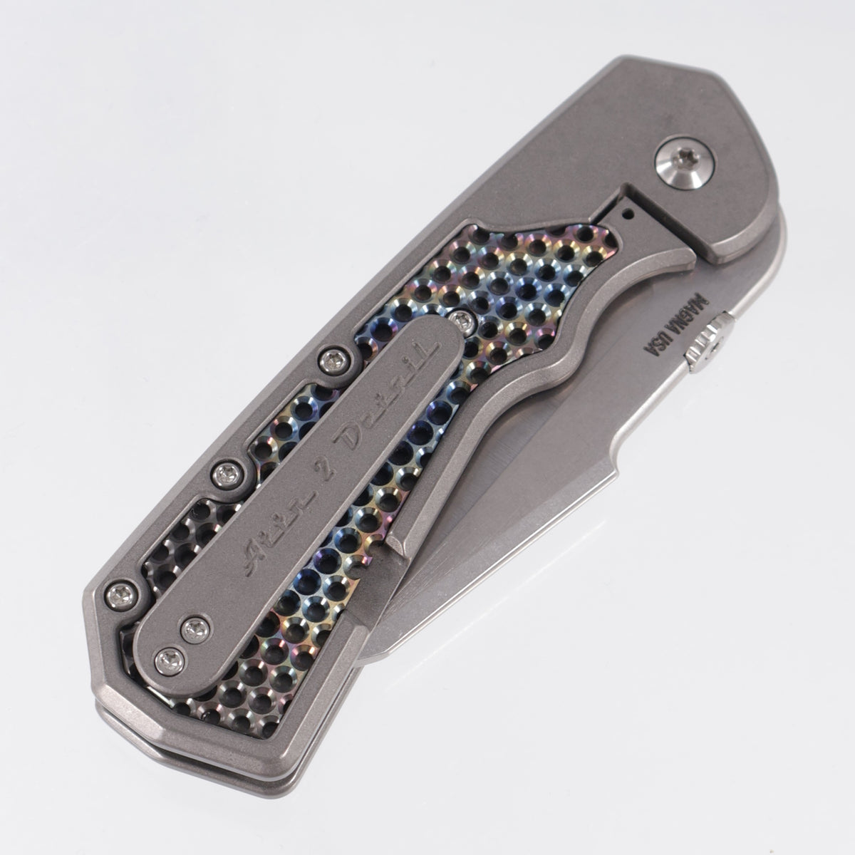 Attn2Detail Mercantile Delta Gen4 Harpoon Sheepsfoot - Greywash Titanium w/ Heat Colored Zirc Tech Screen Inlays - Stonewash Satin Magnacut - A2D