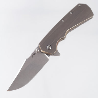 Attn2Detail Mercantile Delta Gen4 Harpoon Drop Point Rising Grind - Antique Bronze Ano Flow Milled Titanium - Stonewash Satin Magnacut - A2D