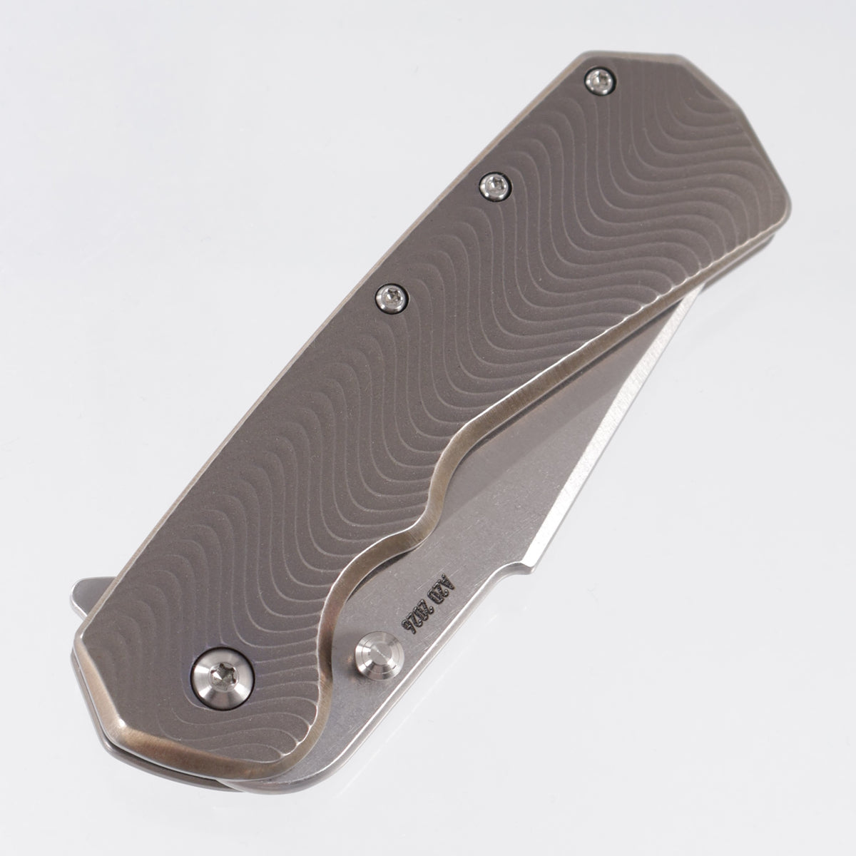 Attn2Detail Mercantile Delta Gen4 Harpoon Drop Point Rising Grind - Antique Bronze Ano Flow Milled Titanium - Stonewash Satin Magnacut - A2D