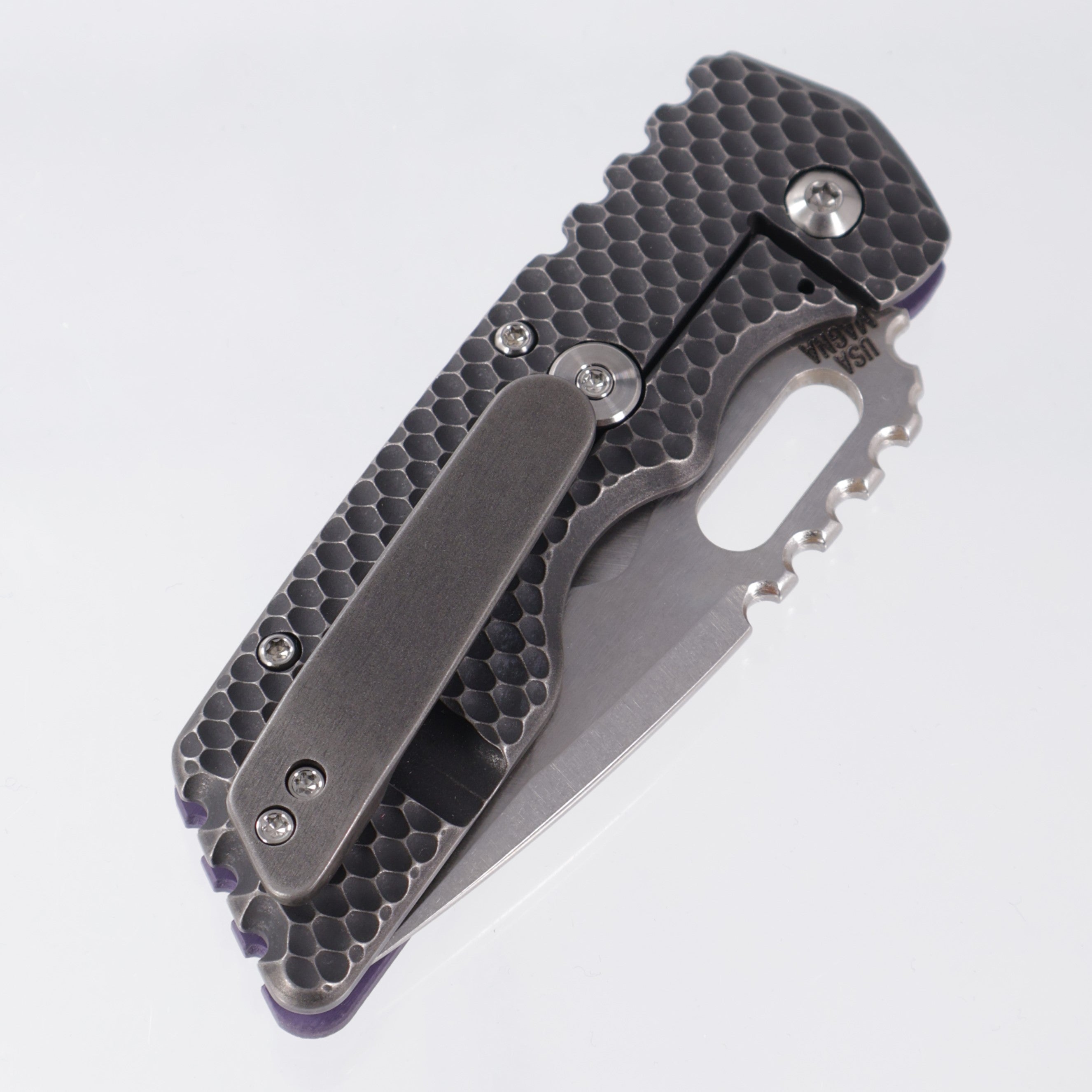 Attn2Detail Mercantile Mk.2 Medium - Double Divot Purple G10 Show Scale w/ Double Divot Black Titanium Lockside - Stonewash/Satin Hissatsu Compound Grind Magnacut