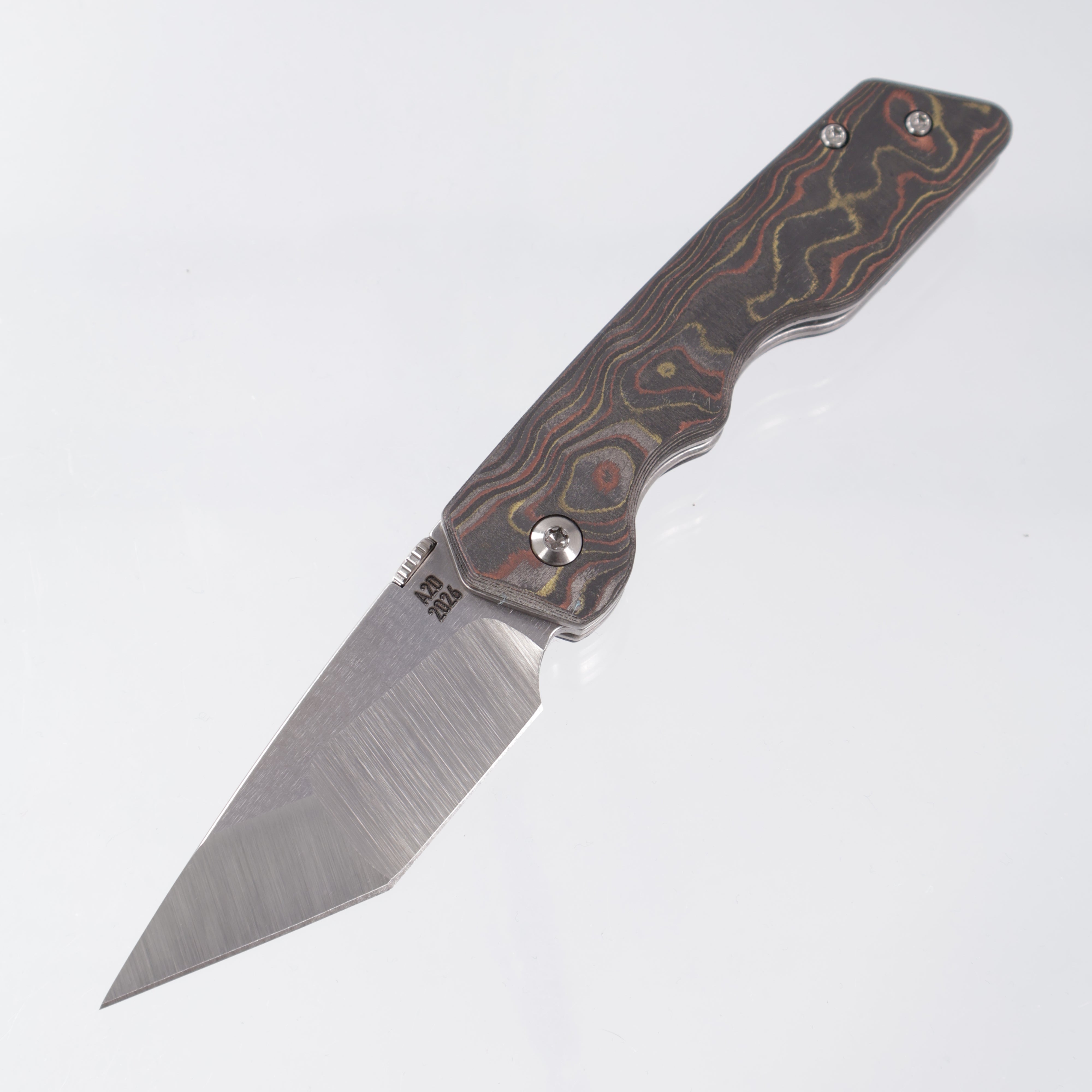 Attn2Detail Mercantile Mk.3 Medium Linerlock - Mokume Camo Carbon Scales w/ Brightwash Ti Liners - Hissatsu Compound Grind Magnacut