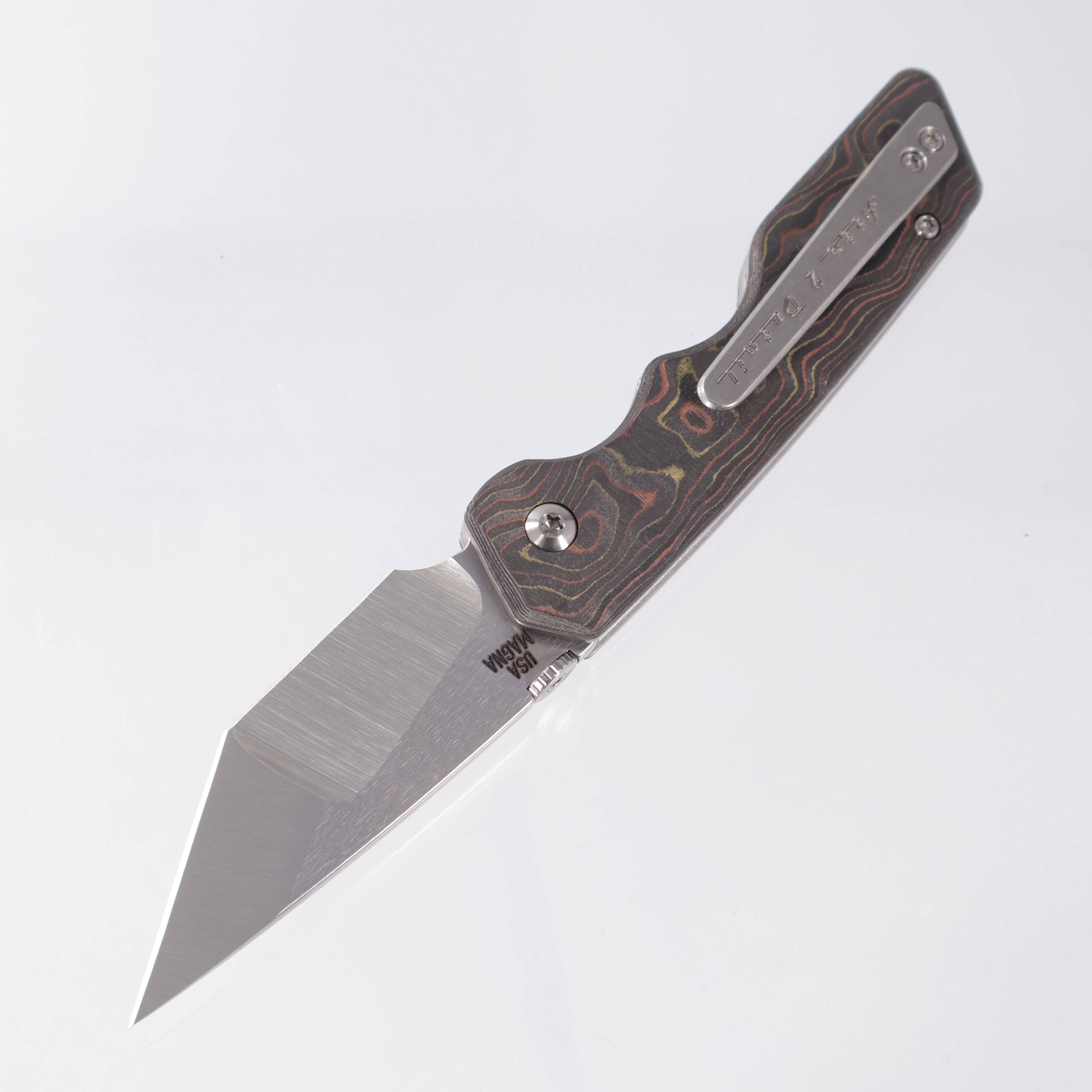 Attn2Detail Mercantile Mk.3 Medium Linerlock - Mokume Camo Carbon Scales w/ Brightwash Ti Liners - Hissatsu Compound Grind Magnacut