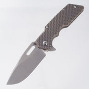 Attn2Detail Mercantile Mk.1 Large Gen4 Drop Point Rising Grind - Antique Bronze Ano Contoured Double Divot Titanium - Stonewash Satin Magnacut