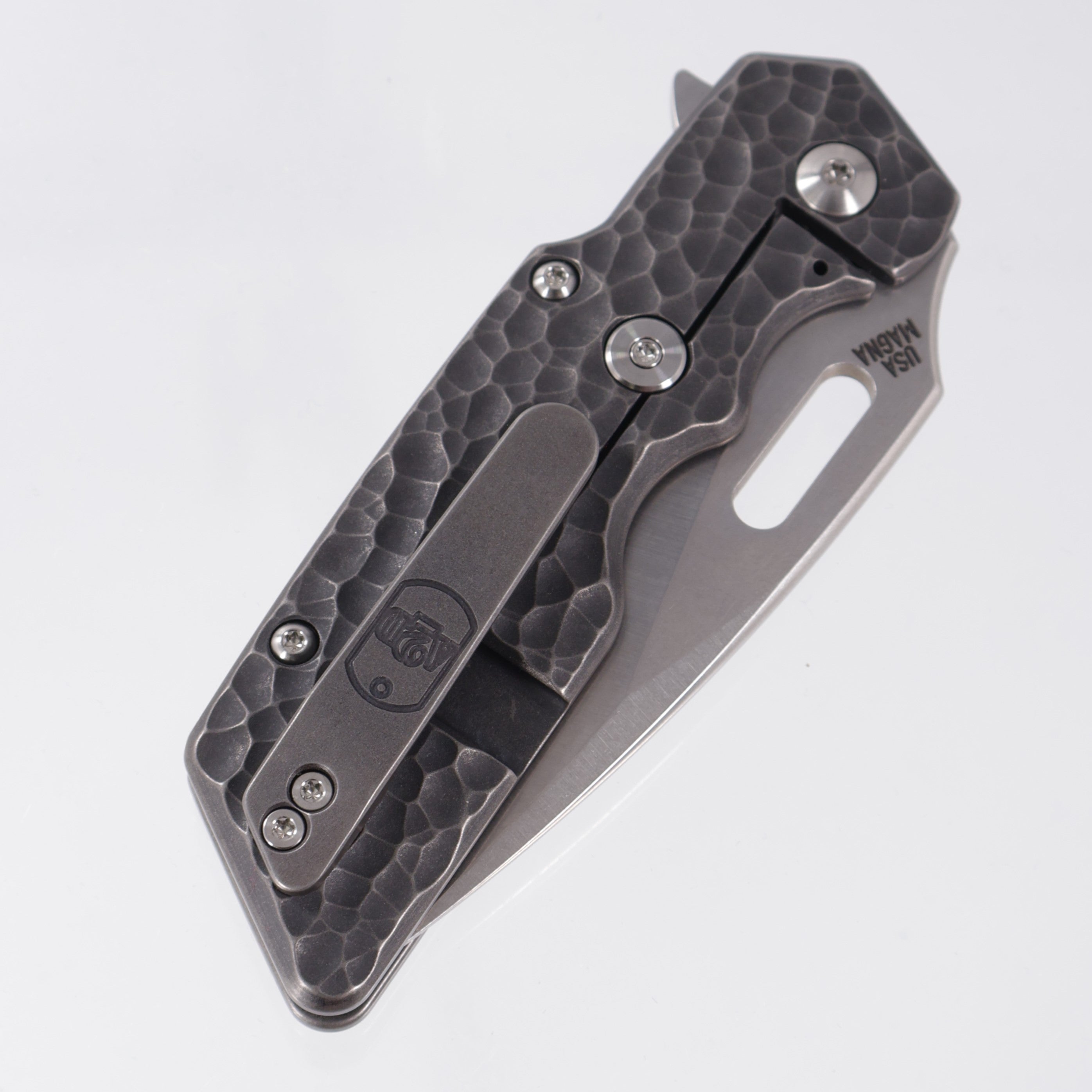 Attn2Detail Mercantile Mk.1 Large Gen4 Drop Point Rising Grind - Blackwash Hammered Titanium - Stonewash Satin Magnacut
