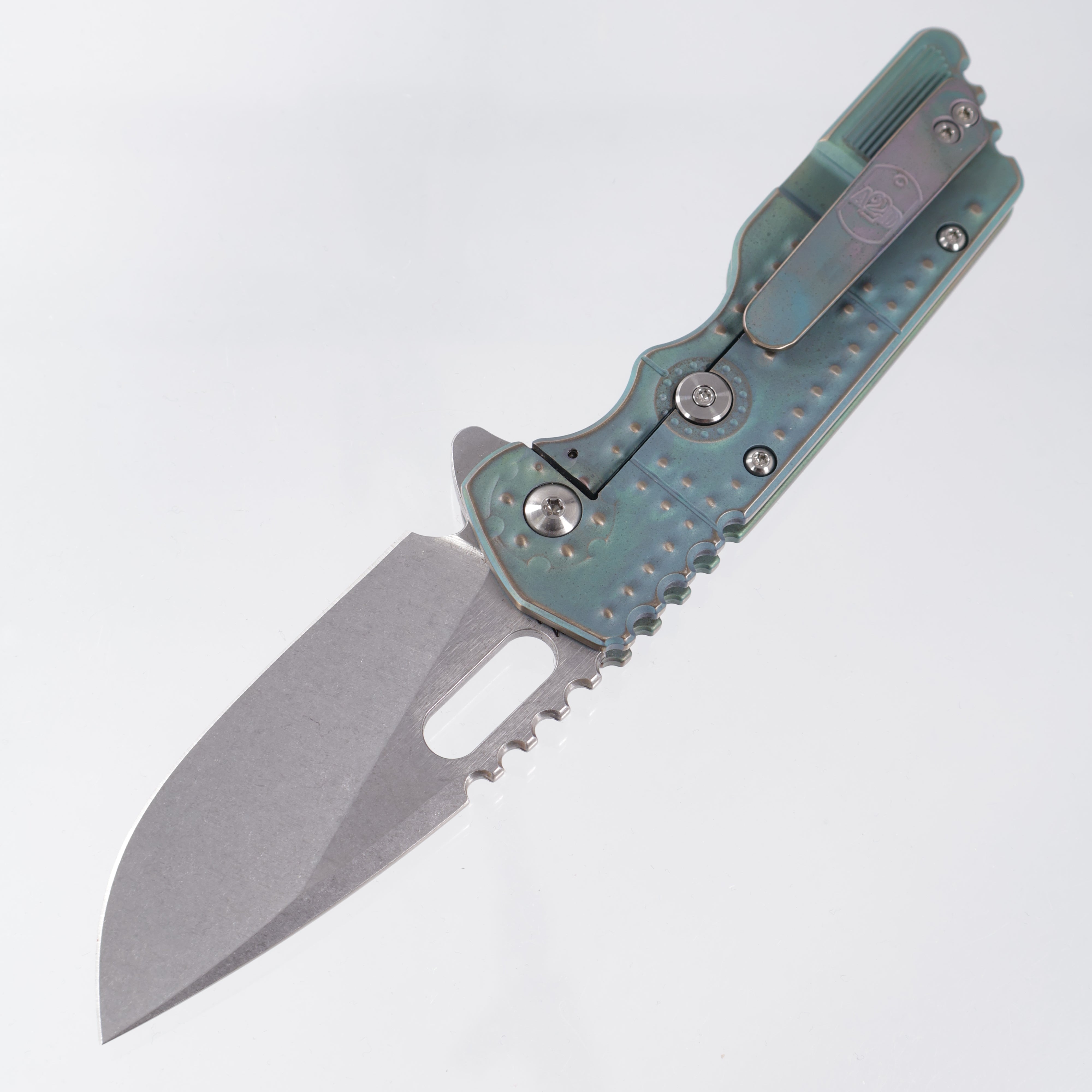 Attn2Detail Mercantile Mk.2 Large Gen4 Drop Point Rising Grind - Shipwreck Ano Tank Machining Titanium - Stonewash Satin Magnacut