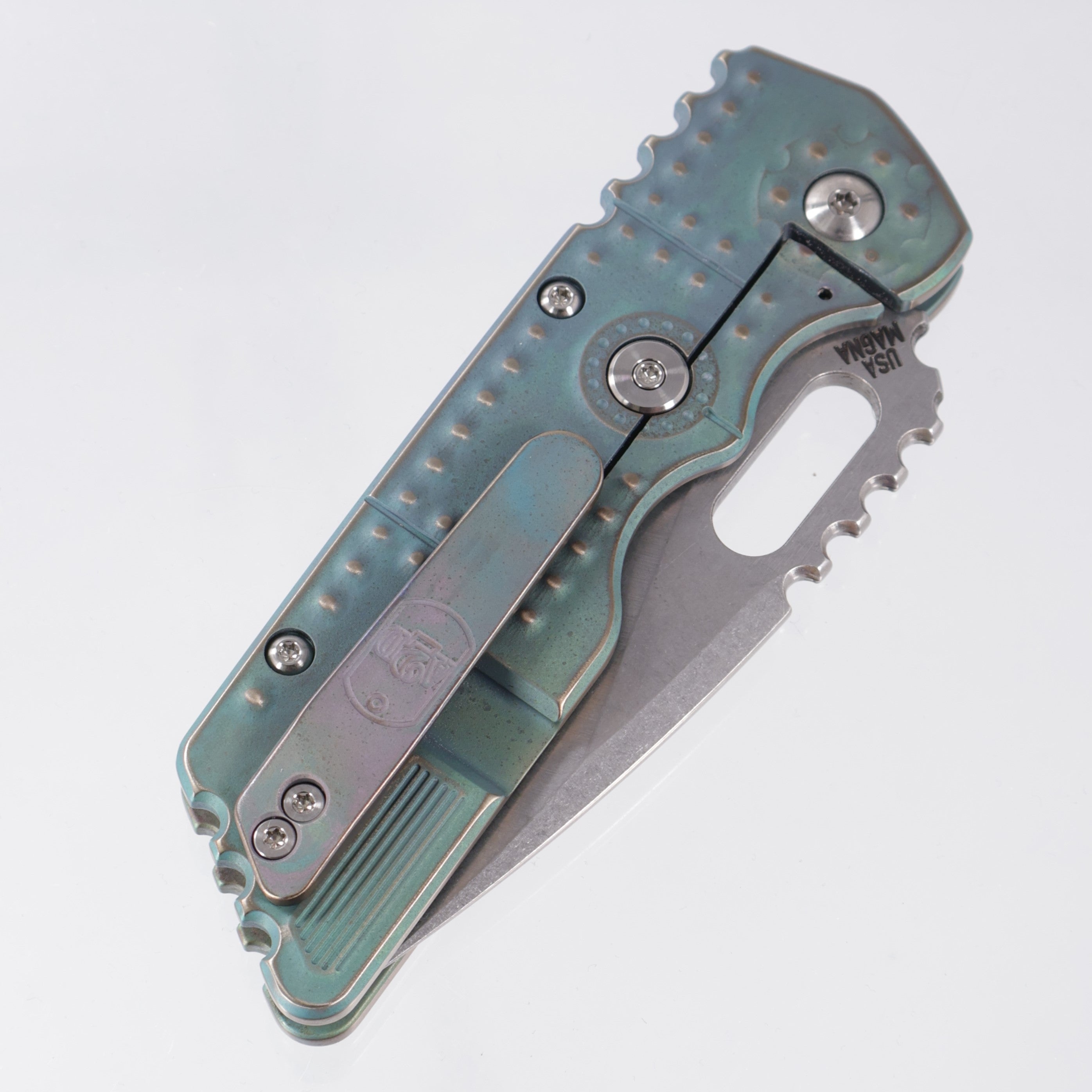 Attn2Detail Mercantile Mk.2 Large Gen4 Drop Point Rising Grind - Shipwreck Ano Tank Machining Titanium - Stonewash Satin Magnacut