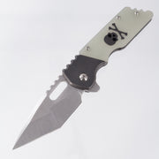 Attn2Detail Mercantile Mk.2 Large Gen4 Hissatsu Compound Grind - Blackened Titanium w/ Jade G10 Skull & Crossbones Inlay - Stonewash Satin Magnacut