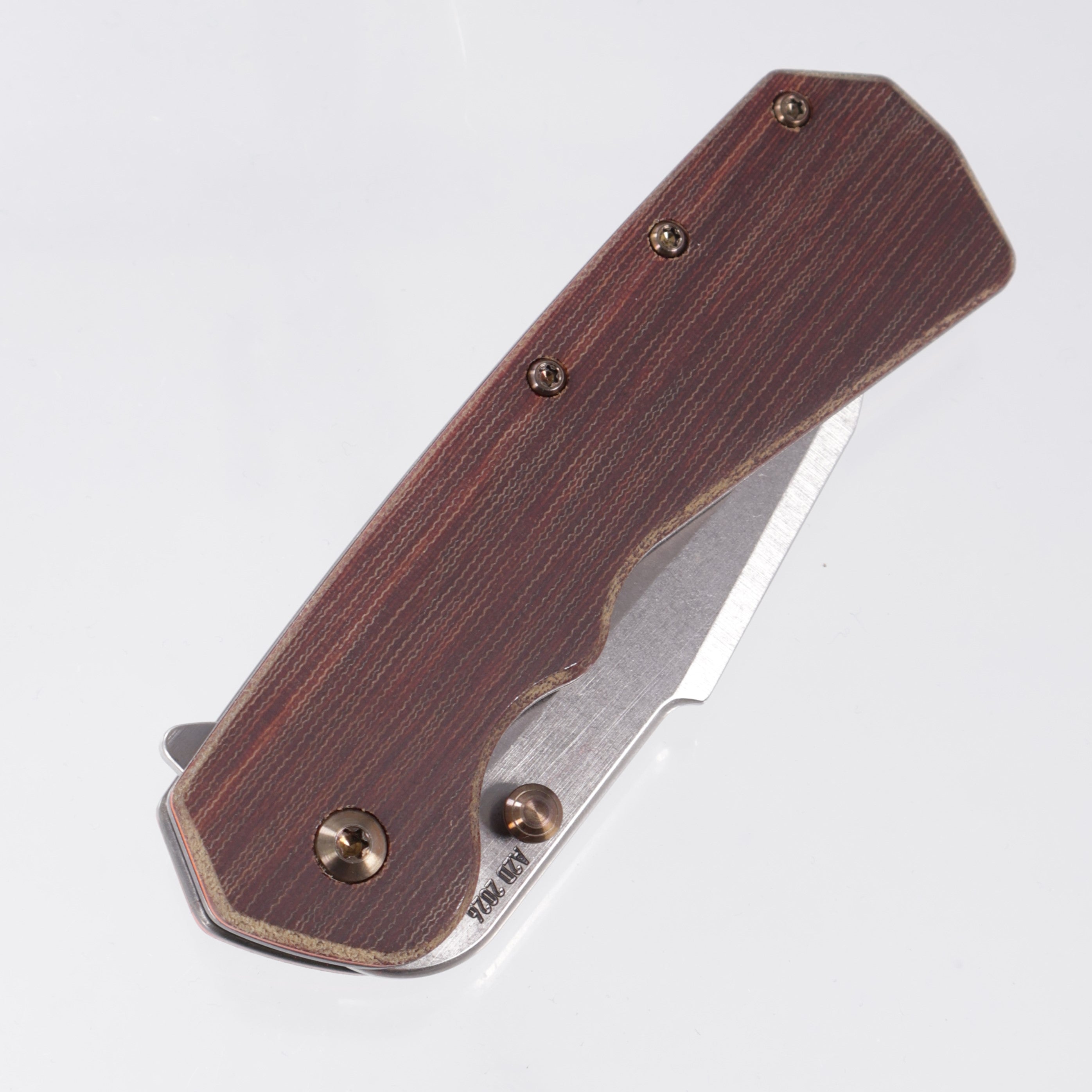 Attn2Detail Mercantile Delta Liner Lock Harpoon Sheepsfoot - Crosscut Micarta w/ Blackened Titanium Liners & Bronze Hardware - Stonewash Satin Magnacut