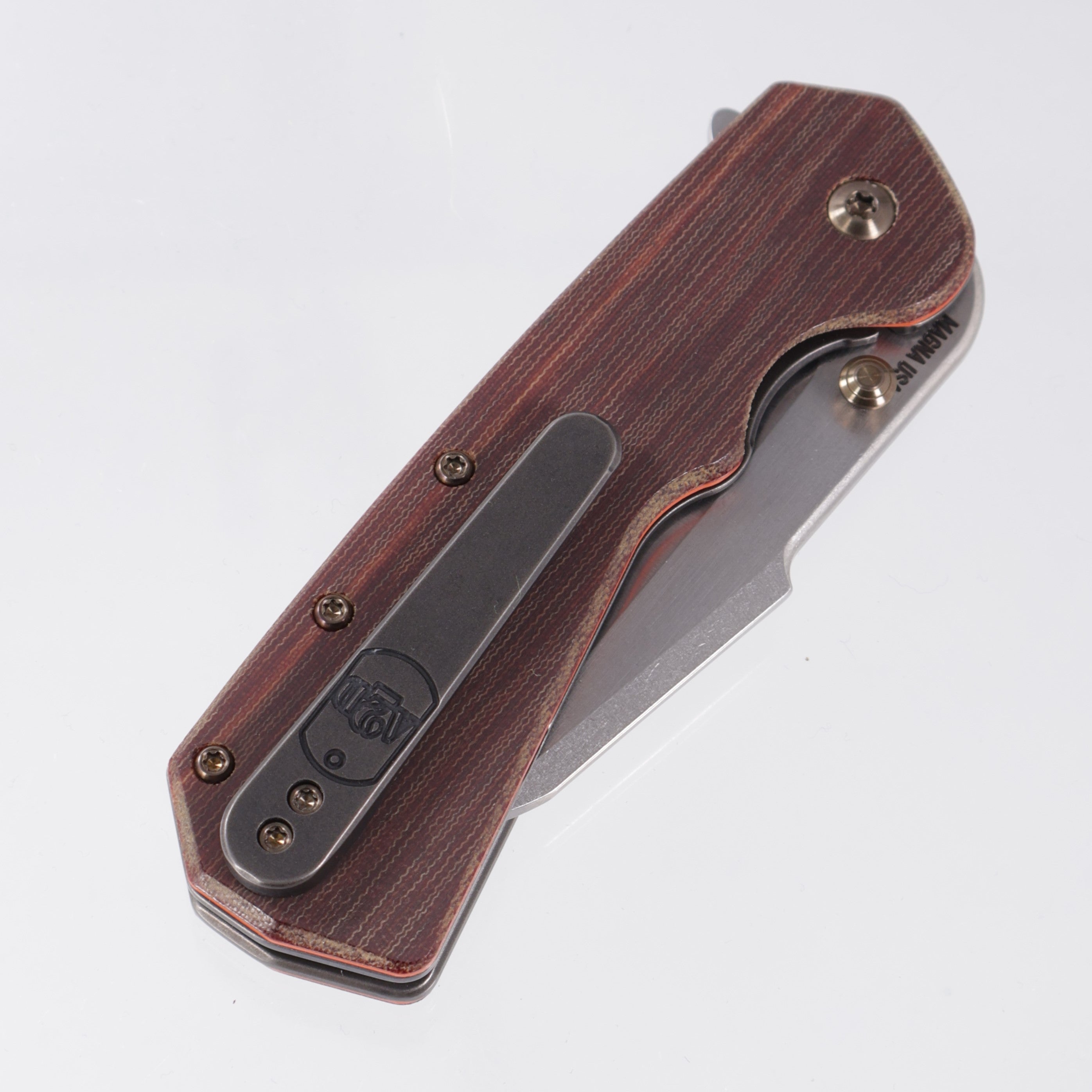 Attn2Detail Mercantile Delta Liner Lock Harpoon Sheepsfoot - Crosscut Micarta w/ Blackened Titanium Liners & Bronze Hardware - Stonewash Satin Magnacut